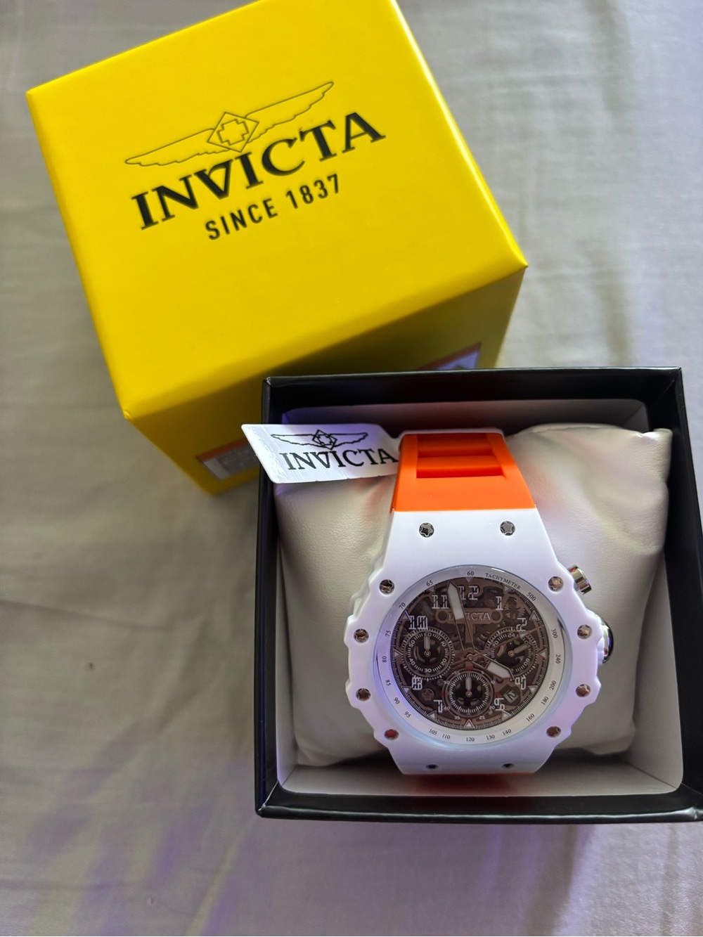Invicta White & Orange Silicone Strap Watch